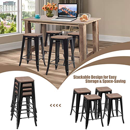 Costway 5 Pcs Dining Table Set, Industrial Counter Height Dining Set With Wooden Table And 4 Metal Backless Barstools, Modern Kitchen Table And Chairs Set For Patio Bistro Restaurant Cafe #TOP5