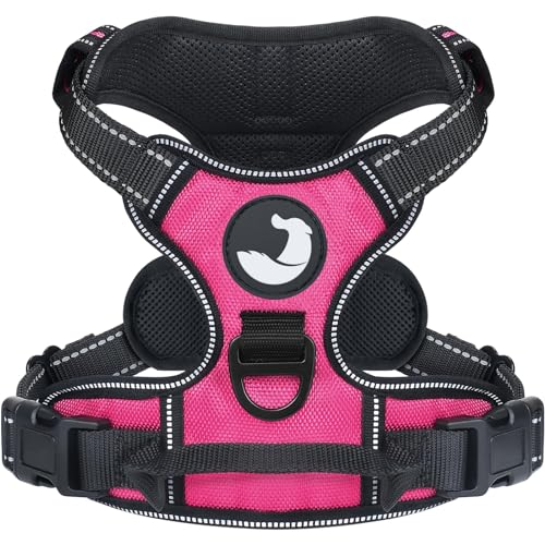 Joytale Hundegeschirr mittelgroße Hunde, reflektierendes Geschirr Hund,luftdurchlässige Hundegeschirr, verstellbares Brustgeschirr mit Griff beim Führen und Training, Rosa, M