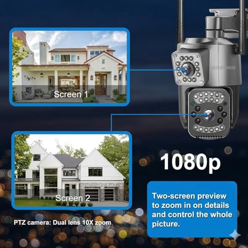 Image of securinnov 6MP WiFi Dual Lens Outdoor PTZ CCTV Camera | 360 Rotation | Color Night Vision | Two Way Audio | Wireless Home Security Camera with Mobile App V380 Pro (Dual Lens PTZ)