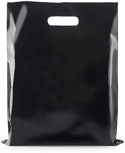 Miniatura 4 de InfinitePack - Bolsa de plástico con asa troquelada, 12 x 15 pulgadas, bolsas de plástico negro para mercancía, paquete de 100 unidades para venta