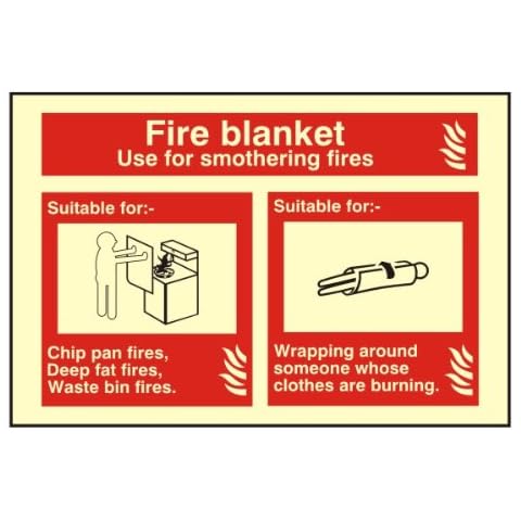 Fire Blanket ID Sign - Photoluminescent 150mm x 105mm Rigid Plastic A2Z Fire Cover