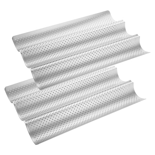 GBACHOOSE 2 Stück Antihaft-Baguette-Backblech, 38 x 24,5 cm, französisches Brotbackblech, französisches Baguetteblech für 3 Baguettes (Silber)