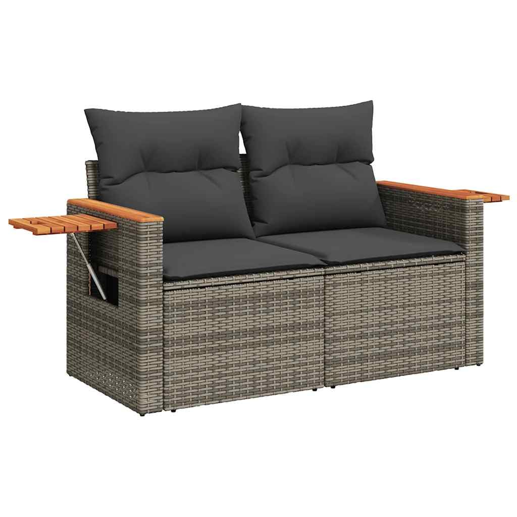 4-TLG. Garten-Sofagarnitur mit Kissen mit Stauraum Grau Poly Rattan