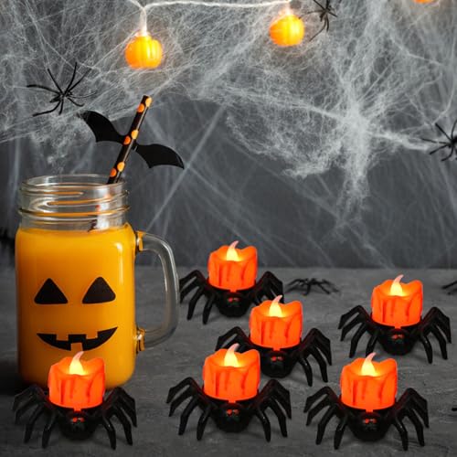 Image of Halloween Decorations Tea Lights Candles with 6H Timer, 6 PCS Φ 1.6 inch H 1.6 inch Battery Operated Halloween Candles Flameless LED Candle Holders Flickering Table Party Halloween Decor Indoor