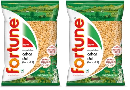 Image of Fortune Arhar Dal (Toor Dal), 1 kg, Unpolished and Sortex cleaned (Pack of 2)