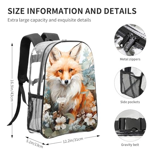 OSAM SPACE Wild Fox Flower Clear Backpack for Stadium Events Heavy Duty PVC Transparent Backpack See Through Bag Large Capacity Clear Backpacks for Women Men (16Inch)3