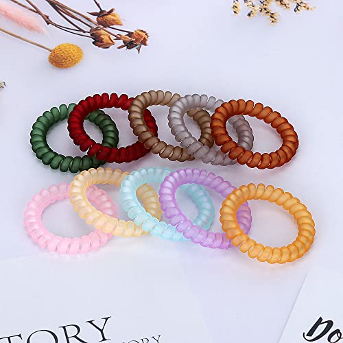 Image of 10-Piece Spiral Hair Ties for Thick Hair - Medium, Multicolor, No Crease Coils - Telephone Cord Plastic - Matte Candy Color