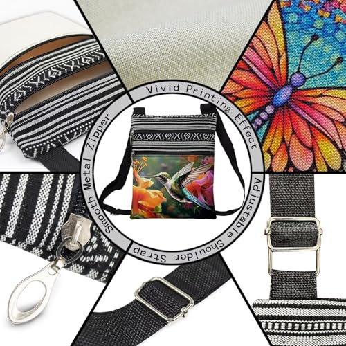 Hummingbird Messenger Bag Small Ethnic Pattern Printed Adjustable Strap Crossbody Zipper Pouch Hummingbird Phone Organizer Wallet Cute Shoulder Handbag for Women4