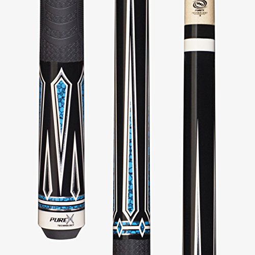 Pure X HXT62 Midnight Black with Graphic Turquoise/White Drop Diamonds Technology Pool Cue with Mz Multi-Zone Grip, 19-Ounce