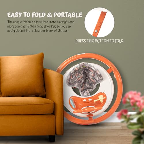 Image of Baybee Bunny Pro 2-in-1 Baby Walker for Kids with Push Handle, 2-Level Height Adjustment, Mat & Musical Toy Bar | Activity Push Walker for Babies 6-18 Months (Orange)