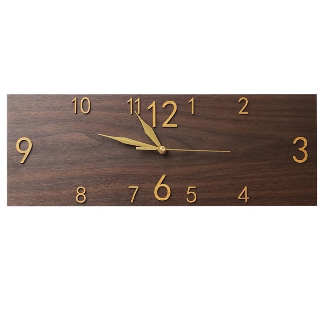 AZHKJKZH Wall Mounted Clock Frameless Art Decorative Wall Clock Silent Non-Ticking Vintage Wood Grain Rectangular For Living Room For Living Room(60 * 21cm)