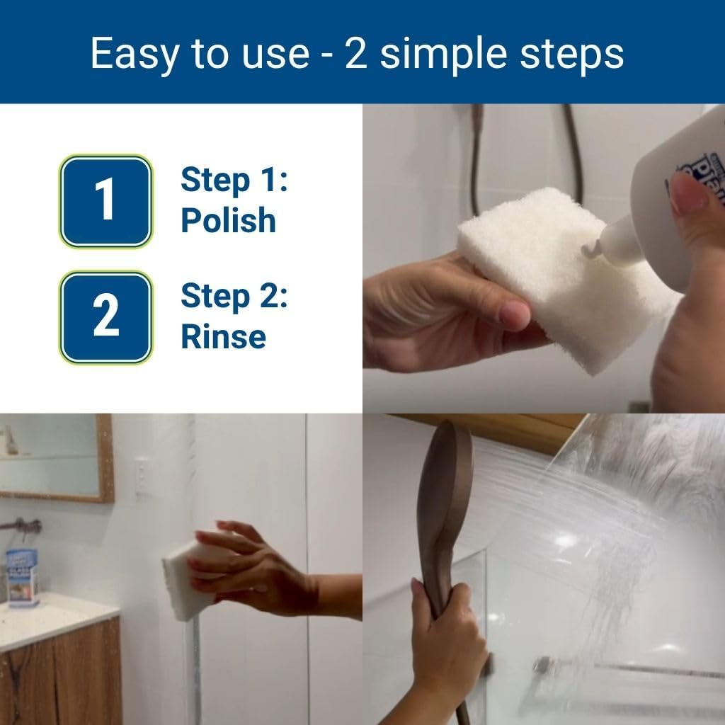 EnduroShield Shower Door Glass Polish – Water Spot Remover & Hard Water Stain Cleaner for Cloudy Shower Doors – Removes Soap Scum, Limescale & More – 7.4 fl oz