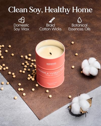 Image of M&SENSE Orange Vanilla Scented Candles,Fall Candles for Home Organic Soy Candle, Clean Non Toxic 11.3oz 70 Hours Long Lasting Burning, Highly Scented Citrus Smelling Candle Cozy Room Decor