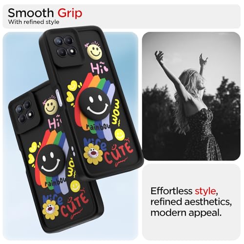 Image of Pikkme Back Cover for Realme Narzo 50 4G / Realme 8i 4G | Soft Silicone| Cute Rainbow Smile & 3D Cartoon Flower Design | Shockproof Raised Camera Protection Bumper Case (Black)