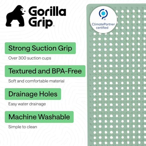 Image of Gorilla Grip Patented Bath Tub and Shower Mat, 35x16, Machine Washable, Extra Large Bathtub Mats with Drain Holes and Suction Cups to Keep Floor Clean, Soft on Feet, Bathroom Accessories, Mint Opaque