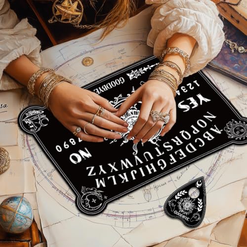 Tabla espiritista negra de madera con planchette 30x21cm miniatura 5