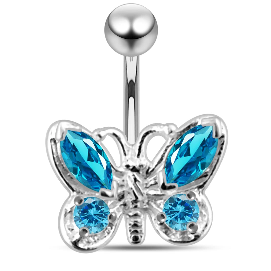 Monster Piercing Piercing para el Ombligo, Plata de Ley 925, diseño de Mariposa, Cristal, Circonia cúbica