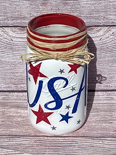 Patriotic Mason Jar Centerpiece | Handmade 4th of July Decor | Stars and Stripes USA Tiered Tray Accent - Image 5
