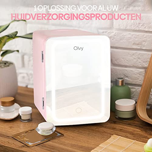 Olvy Skincare Fridge - Mini Koelkast - Skincare Koelkast - Met Spiegel en Verlichting - Make-up Koelkast - Roze - Cosmetica - 4 Liter - Image 7