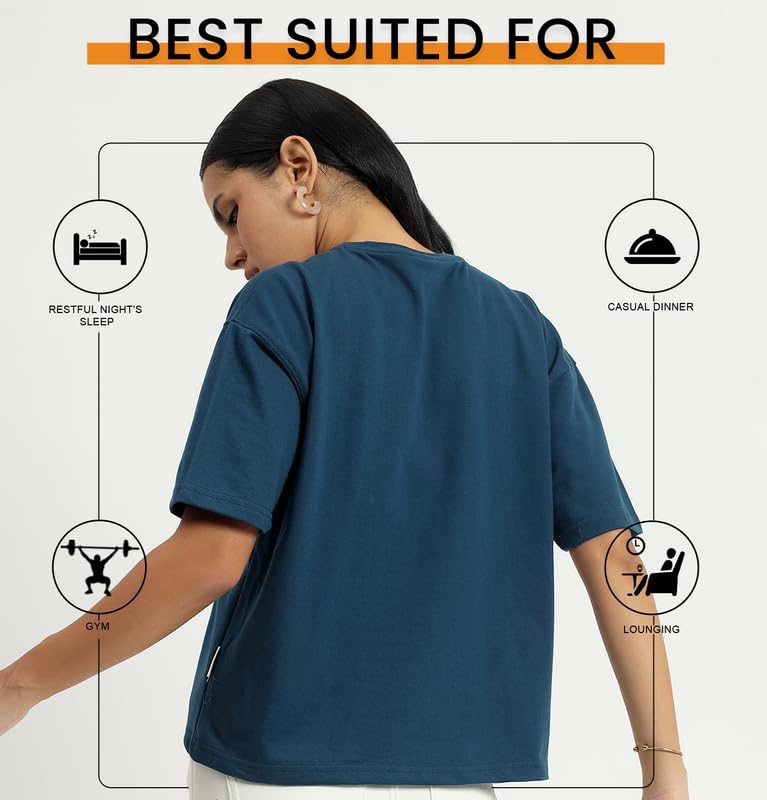 Image of Sleepynuts Women Oversized T-Shirt 220 GSM Heavyweight Cotton Rich Baggy Fit Drop Shoulder Round Neck Half Sleeve