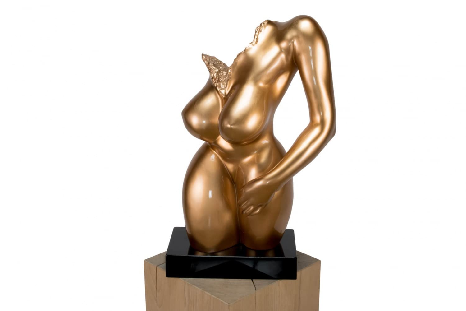 KunstLoft Skulptur modern | 100% HANDGEFERTIGT | 34x60x24cm | Kunststein Statue 'Spiritual Entrance' | Menschen | Gold Schwarz | Deko Figur Wohnzimmer