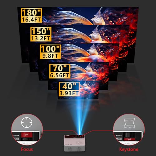 Image of TMY 1080P Full HD Portable Mini Projector, Bluetooth Movie Projector, Compatible with TV Stick /Smartphone /PC /Game Console /HDMI /USB, Indoor & Outdoor Use, Built in Netflix app