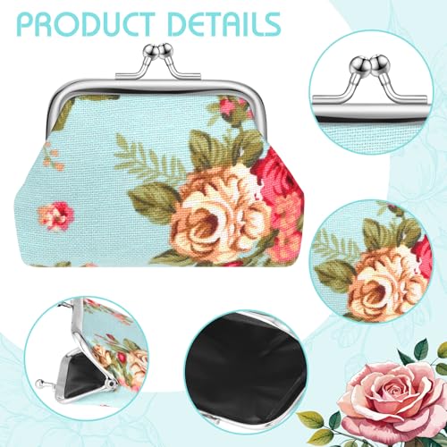 Image of 48 Pcs Vintage Canvas Floral Kiss Lock Coin Purses Bulk Rose Flower Change Wallets Gifts for Mother Day Women(4 x 3 Inch)