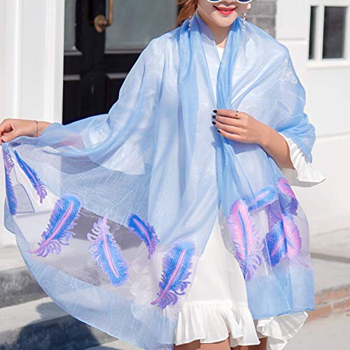 Fashion Organza Scarf Shawl Women Exquisite Feather Embroidery Transparent Tulle Lightweight Silk Scarf Spring4