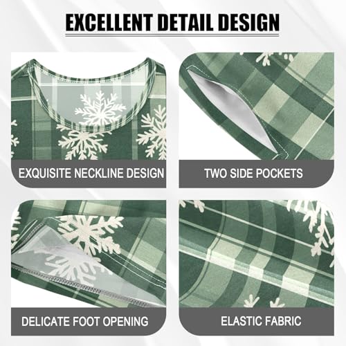 ALAZA Green Snowflake Plaid Christmas Pajamas Set Short Sleeve Cotton Sleepwear Summer Pjs 2 Piece 5-14Y4