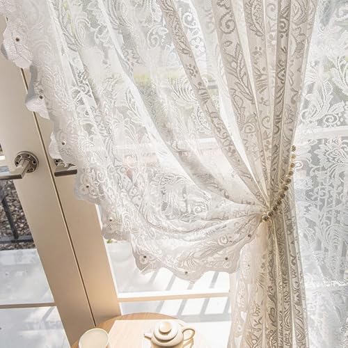 SXFEIYANG ���[�X�J�[�e�� �ՔM uv�J�b�g �~���[ �����Ȃ� �O���猩���ɂ��� ���[�X ��208x��100cm 2�� �v���C�o�V�[����� ������� �Ց� �p�[�����[�X�z���C�g�J�[�e�� lace curtain