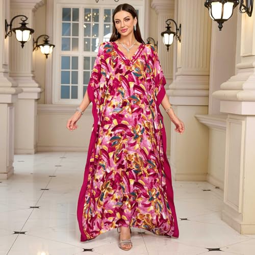 Image of KECVOT Kaftan Dresses for Women V-Neck Print Swimsuit Cover Up Plus Size Beach Caftan Lounge Dress
