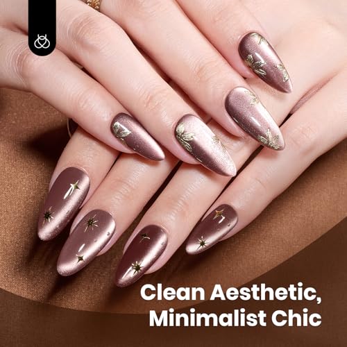Image of Beetles Brown Cat Eye Gel Nail Polish - Cinnamon Girl Cat Eye Gel Polish, 15ML Glitter Brown Magnetic Gel Polish Jelly Sheer Translucent Effect Soak Off UV French Nail Art Manicure Gift for Women