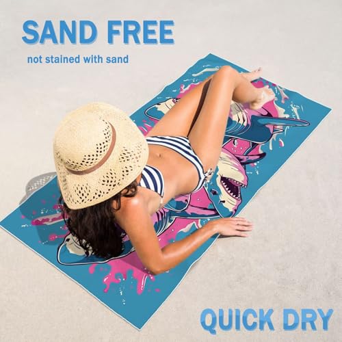 Lslomrqz Serviette de Plage Anti-Sable XXL - 160x80cm, Microfibre Séchage Rapide, Ultra Compacte et Légère - Idéale pour Piscine, Voyage, Gym et Yoga - (Bleu Requin) Y#750 – vue 4
