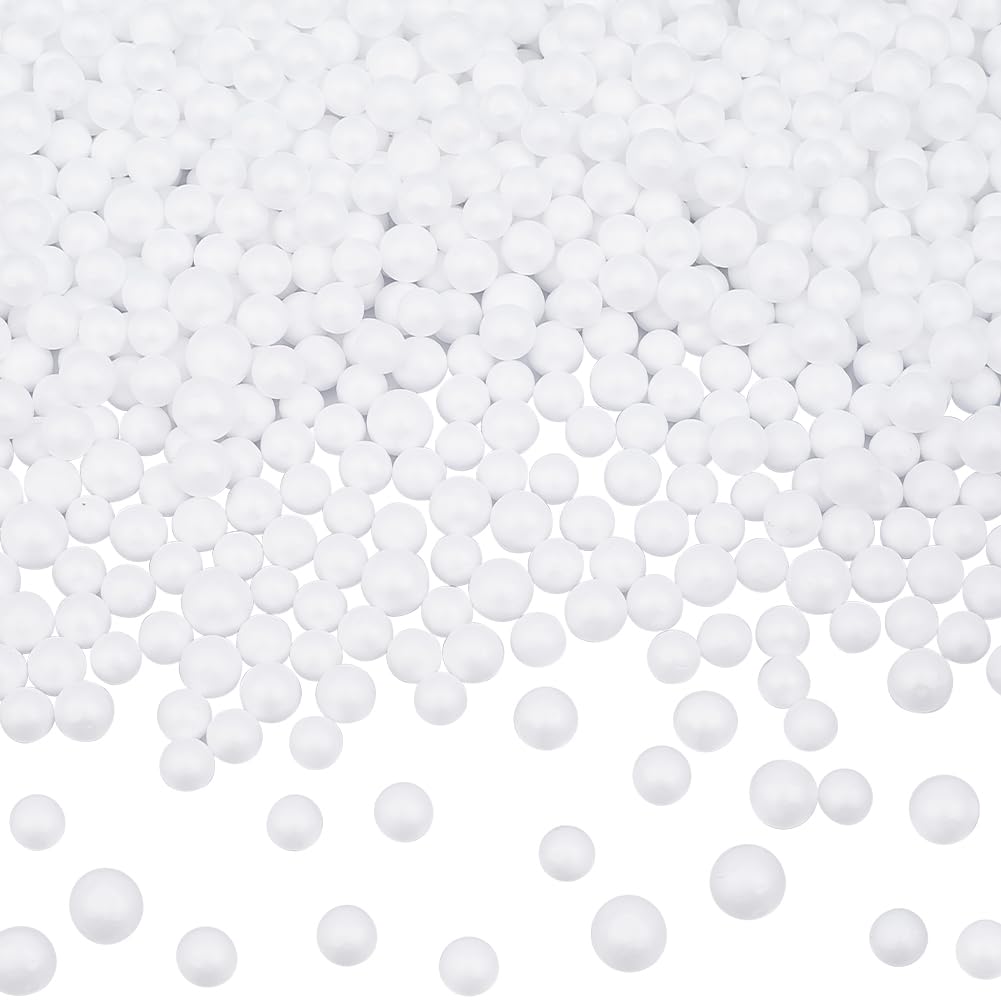 28G 7mm to 9mm Small White Foam Beads Foam Ball Beads Mini Smooth Round Crafting Polystyrene Vase Filler Bean Bag Stuffing Filling Bead for Art Crafts DIY Wedding Holiday Party Decoration