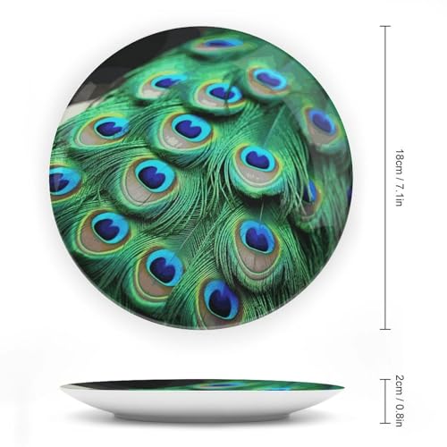 Plato decorativo de porcelana estilo chino con pluma de pavo real miniatura 2