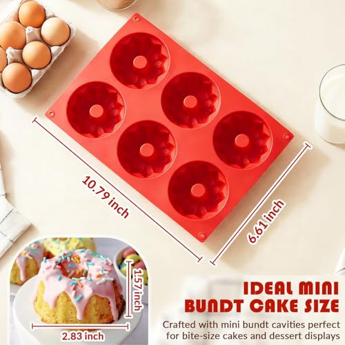 Image of HKNMTT 2Pcs Mini Fluted Cake Pans 6-Cavity Non Stick Buntz Pan BPA Free
