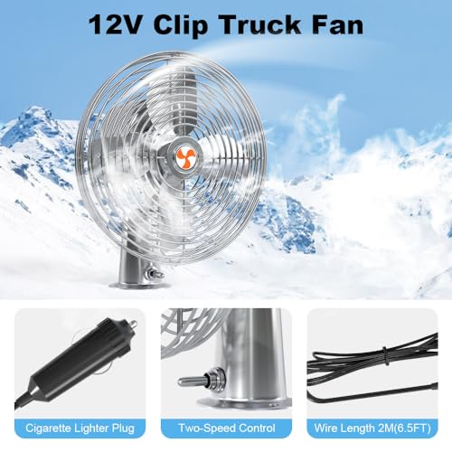 Heavy Duty 12V 6" All-Metal 2-Speed Fan, RV, Truck & Car Cigarette Lighter Cooling Fan, Circulates Air (6FT Cord)