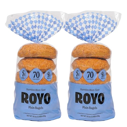 ROYO BREAD CO. NON-Assorted 2-Pack Low Carb Artisan Bread and Bagels, 30-80 Calories (Plain Bagels)