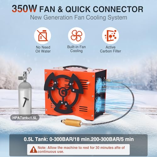 Image of PCP Air Compressor, Portable 4500Psi / 30Mpa Pump, Supports 12V DC or 110V / 220V AC, Oil /Water-Free for Paintball, Air Rifle, Airguns, HPA Tanks