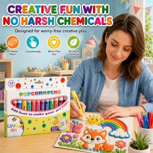 Image of PATPAT 12Pcs 3D Magic Pen for Kids Colour Popcorn Pens Markers for Drawing