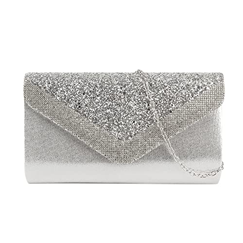 Image of Queena Womens Shiny Glitter Evening Clutch Envelope Handbag Chain Purse for Wedding Party Prom Gift for Mom Wife Girlfriend