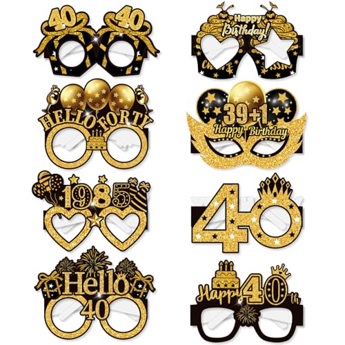 PALUMMA 8 gafas divertidas de feliz cumpleaños, color negro y dorado, decoraciones de cumpleaños para hombres, gafas de fiesta para adultos, accesorios de fotos