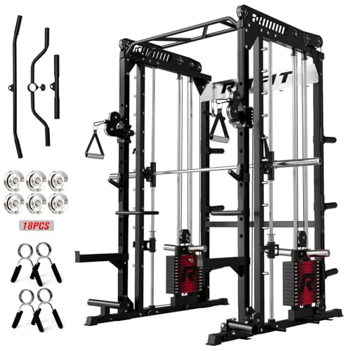 Image of RitFit M1 Pro Smith Machine Package, All-in-One Power Cage with Weight Stack Set, Includes LAT Pulldown & Cable Crossover System for Home Gym
