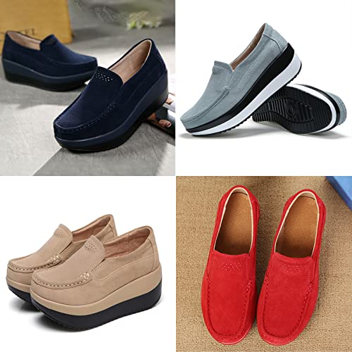 AngryMonkey Women's Suede Wedge Platform Sneakers,Lightweight Comfort Slip-on Hidden Height Orthotic Cushion Walking Casual Shoes3