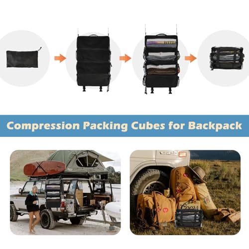 Surblue Travel Hanging Packing Cubes with 2 Hooks Hanging Shelves for Luggage Organizers Portable Compression 4 Shelf Closet Carry-on Suitcases Organizers, Medium, Black3