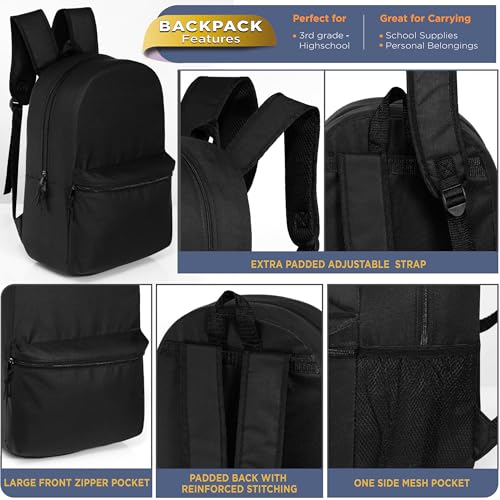 Moda West 24 Pack - Wholesale 19 Inch Backpacks for Students & Adults - Bulk Case of Bookbags - 24 Black2