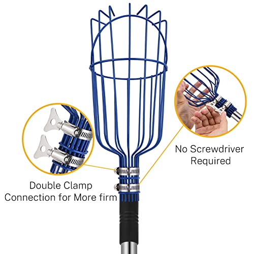 Oak Leaf Fruit Picker, 13 FT Picker Pole with Basket, Length Adjustable Apple Orange Picker Tool Tree Fruit Catcher with Lightweight Stainless Steel Connecting Pole, Foam Pad, 2 Metal Clamp(Upgraded)