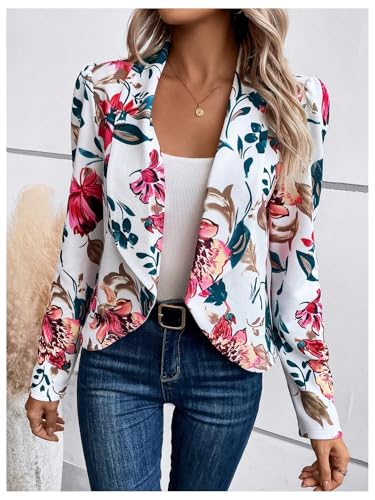 SweatyRocks Women's Lapel Floral Print Blazer Long Sleeve Draped Open Front Jacket3