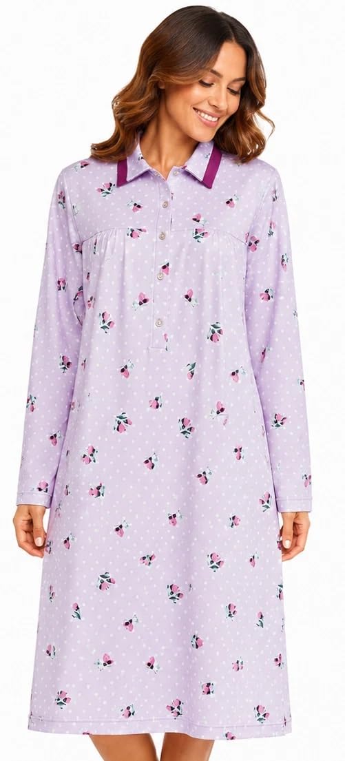 Camicia da Notte Donna Vilfram Caldo Cotone Invernale con Colletto 6137