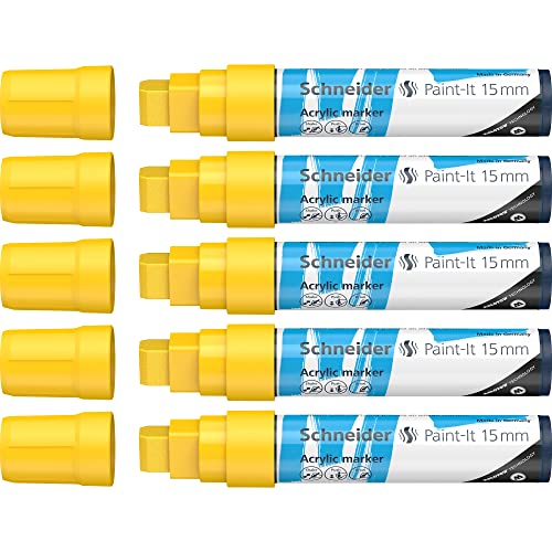Stylos acryliques jaunes Schneider Paint-It 120305 pour dessiner sur bois et toile x5